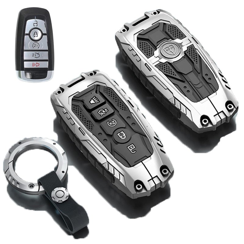 Heavy metal protective case for Ford, suitable for Ford Fusion, Explorer, Escape, Edge, Mustang, Raptor and F150, F250, F350, F450, F550 5-button smart key (A-silver) - Image 1