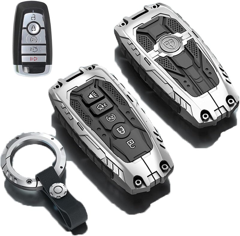 Heavy metal protective case for Ford, suitable for Ford Fusion, Explorer, Escape, Edge, Mustang, Raptor and F150, F250, F350, F450, F550 5-button smart key (A-silver) - Image 2