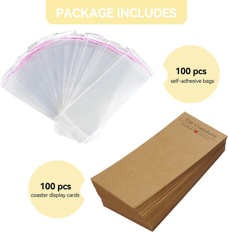 Vcekract 100Pcs Car Coaster Packaging for Selling, Sublimation Car Coaster Cards with 100Pcs Bags, Car Coaster Packaging, Kraft Paper Coaster Display Card 6.8x2.85In, Heat Press Machines & Accessories - Image 2