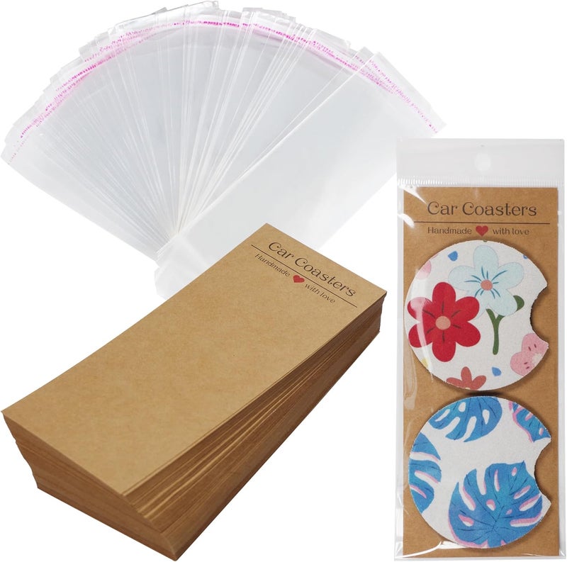Vcekract 100Pcs Car Coaster Packaging for Selling, Sublimation Car Coaster Cards with 100Pcs Bags, Car Coaster Packaging, Kraft Paper Coaster Display Card 6.8x2.85In, Heat Press Machines & Accessories - Image 1