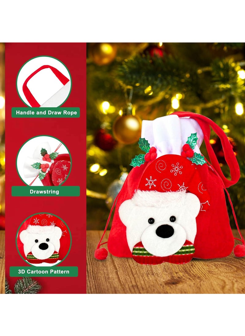 AUTOYSUR 6 Pcs Christmas Candy Bags Drawstring Apple Bag 3D Design Snowman Santa Bear Fabric Christmas Bags for Christmas Party (6PCS)  - Image 3