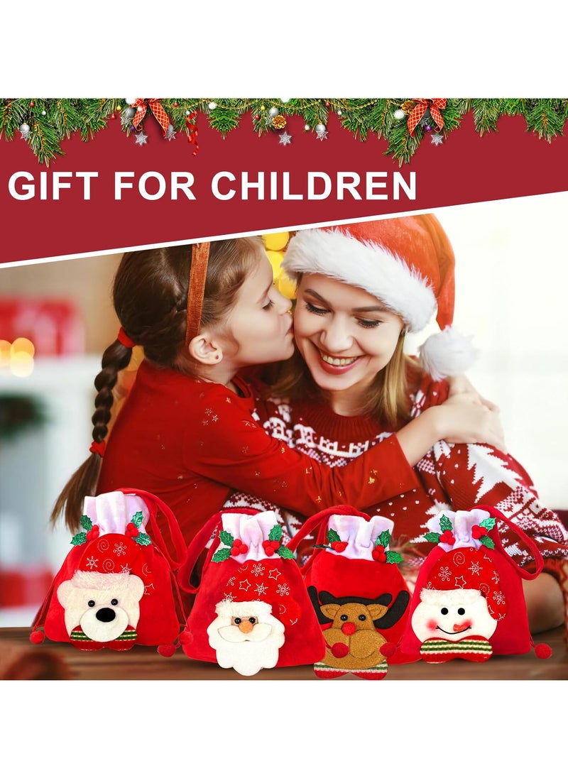 AUTOYSUR 6 Pcs Christmas Candy Bags Drawstring Apple Bag 3D Design Snowman Santa Bear Fabric Christmas Bags for Christmas Party (6PCS)  - Image 4