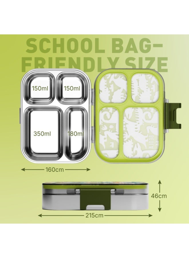 BEOLA SET of 2pcs, Stainless Steel Lunch Box for Kids School, 4 Compartment Bento Box for Kids and 550ml Insulated Water Bottle with Straw Lid (Dino Dreams) - Image 5
