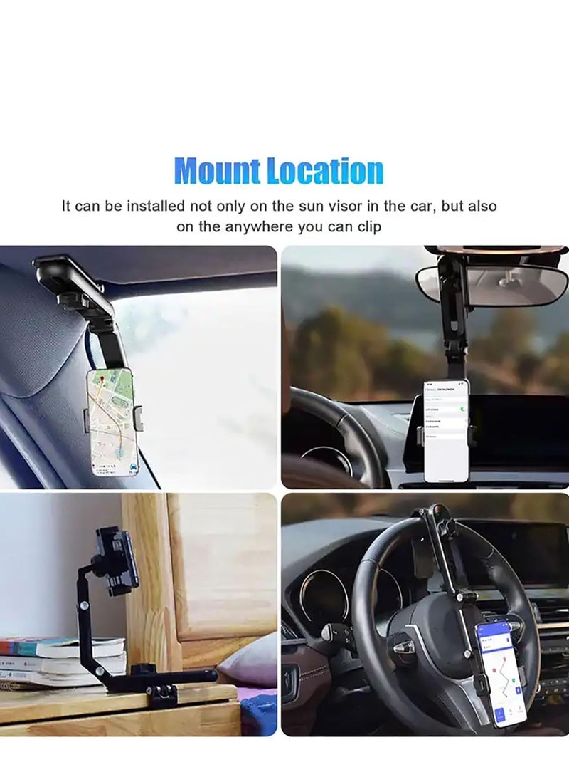 MIXDE Car Phone Holder for Sun Visor 1080° Rotatable Sun Visor Car Phone Mount Foldable Dashboard Phone Holder for Car, Universal Adjustable Spring Clip Car Cell Phone Stand for All Phone - Image 2