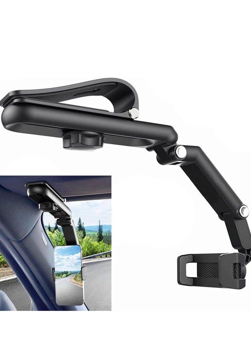 MIXDE Car Phone Holder for Sun Visor 1080° Rotatable Sun Visor Car Phone Mount Foldable Dashboard Phone Holder for Car, Universal Adjustable Spring Clip Car Cell Phone Stand for All Phone - Image 1