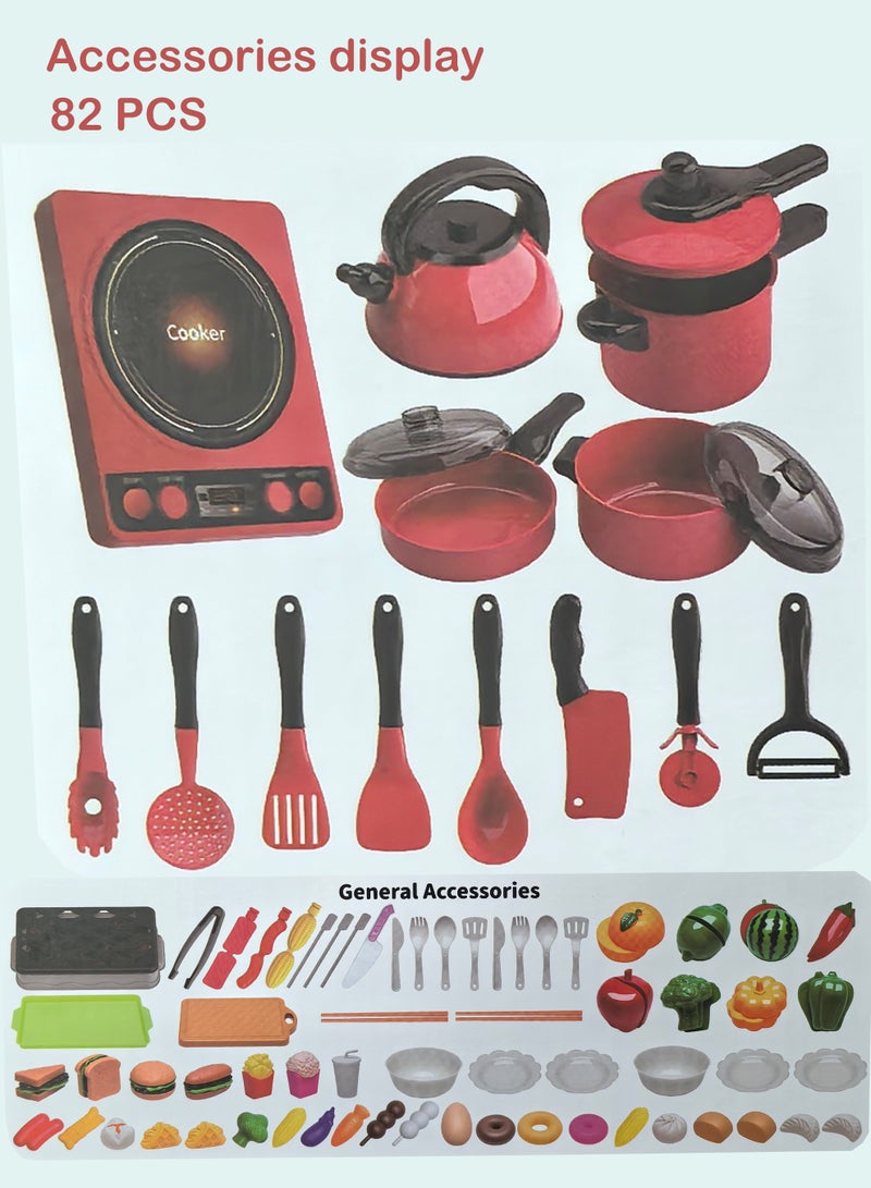 Kids Kitchen Pretend Play Toys Set Cutting Cooking Set with Food Fruits Vegetables Cooking Utensils Educational Early Age Basic Skills Development Gift for Toddlers Children (82 pcs) - Image 2