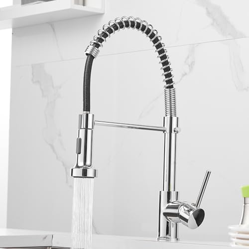 OWOFAN Spring Kitchen Sink Faucet Commercial Single Handle Single Lever Kitchen Faucet with Pull Down Sprayer, Polished Chrome Kitchen Faucets - Image 3