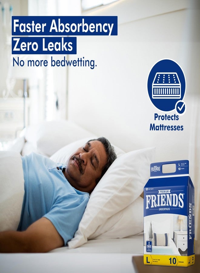 Friends Premium Large Disposable Underpads for Adults (60x90 cm) | 10 Count | 2X Highly Absorbent | Gel Lock Technology | Unisex | Extra Soft top Layer | Odour Lock | Anti-Bacterial & Leak- Proof - Image 2