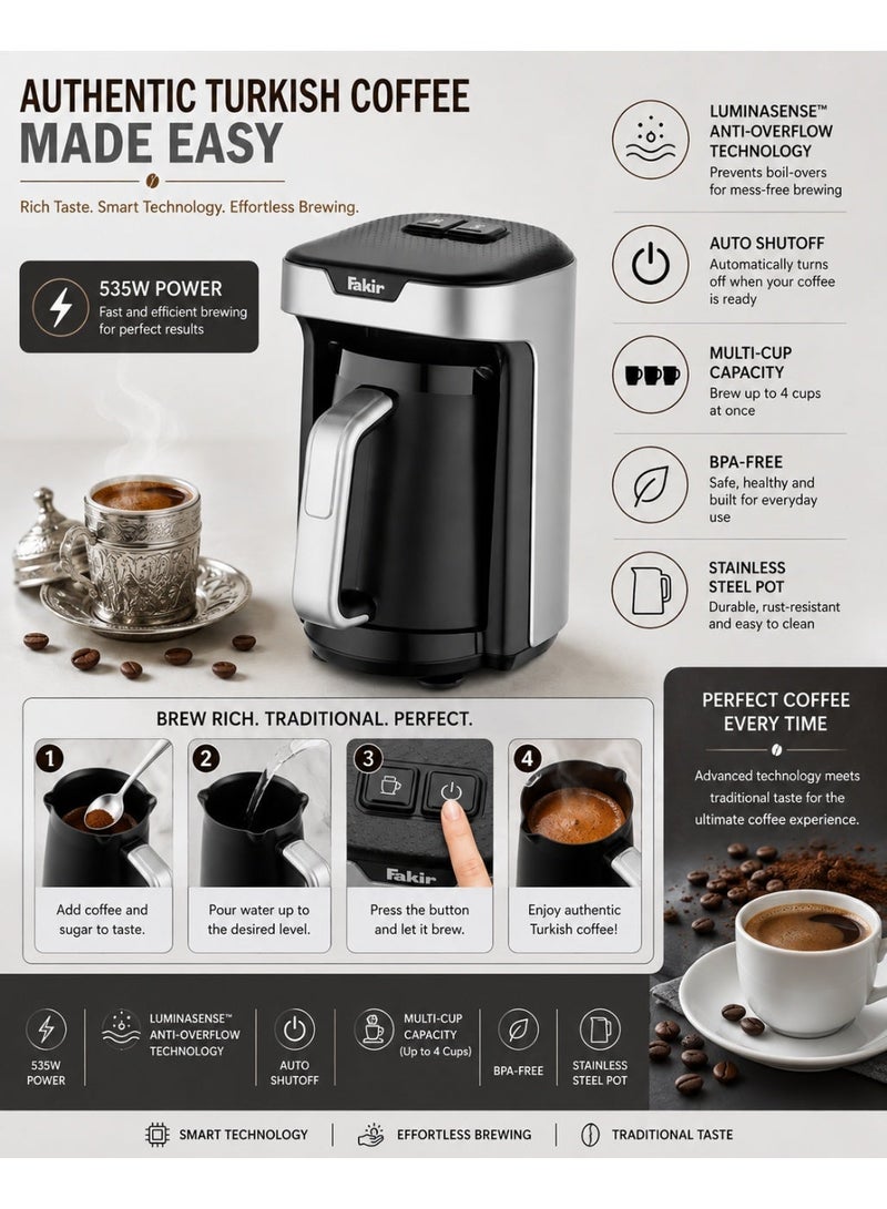 Fakir Turkish Coffee Maker 535W - Automatic Arabic Mocha Coffee & Milk Warmer with Pot, Multi-Cup Capacity, Auto Shutoff, Overheat Protection & Easy Cleaning for Home, Office & Gatherings - Image 2