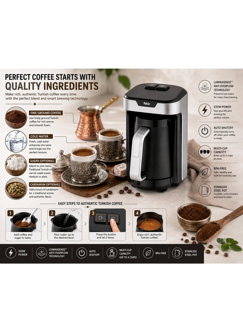 Fakir Turkish Coffee Maker 535W - Automatic Arabic Mocha Coffee & Milk Warmer with Pot, Multi-Cup Capacity, Auto Shutoff, Overheat Protection & Easy Cleaning for Home, Office & Gatherings - Image 4