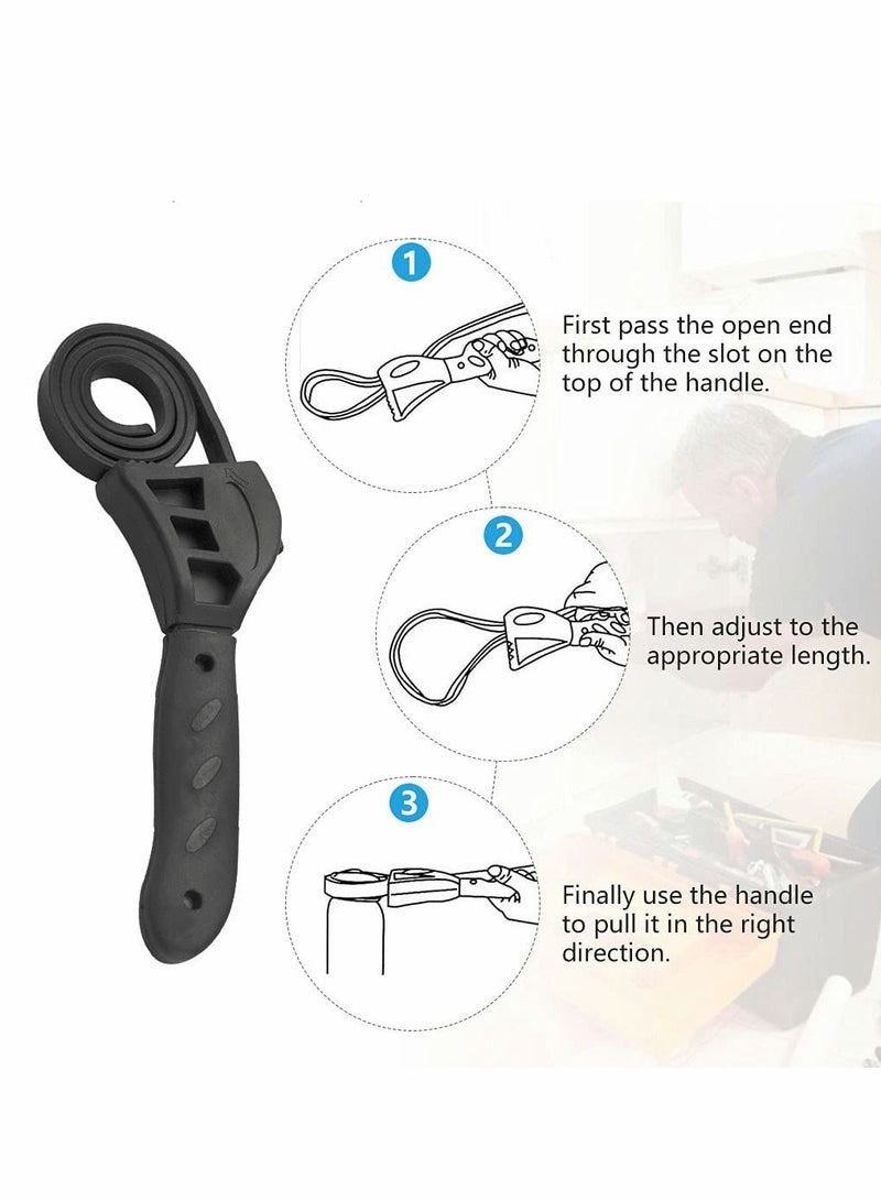 SYOSI مفتاح حزام مطاطي، مفتاح السباكة القابل للتعديل 50 سم للميكانيكيين والسباكين - Image 2