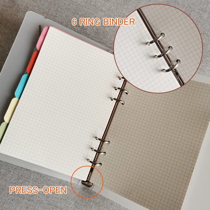 DY.2ten A5 6-Hole Binder Notebook Refills Set - 135 Sheets (270 Pages) Graph Paper + 2pcs A5 Zipper Binder Pockets + 5 Pcs A5 Dividers + Index Note Tabs + index with date + Ruler - Image 3