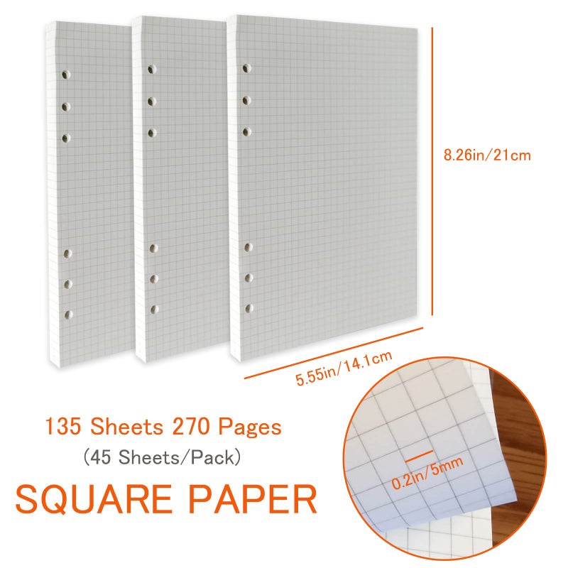DY.2ten A5 6-Hole Binder Notebook Refills Set - 135 Sheets (270 Pages) Graph Paper + 2pcs A5 Zipper Binder Pockets + 5 Pcs A5 Dividers + Index Note Tabs + index with date + Ruler - Image 2