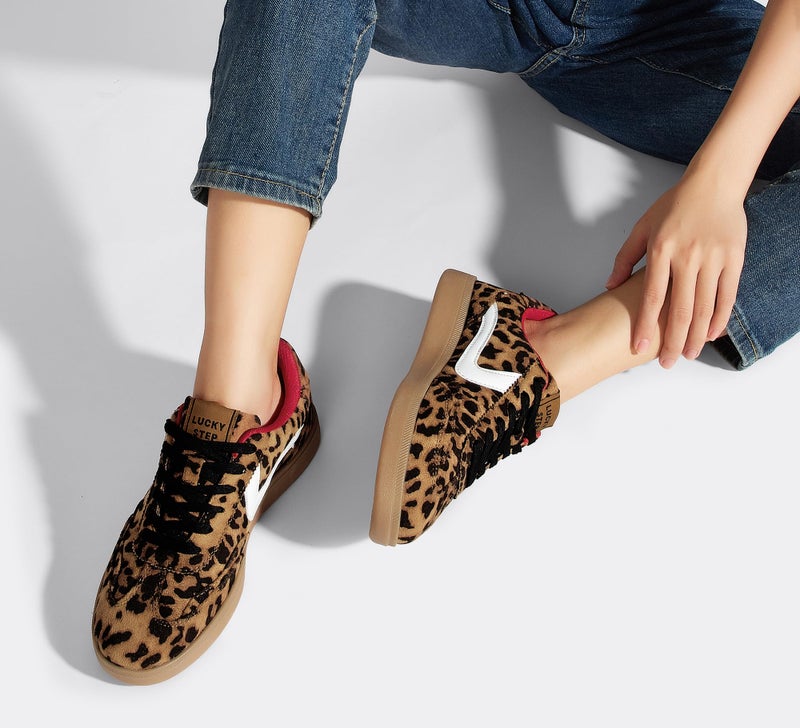 LUCKY STEP Women's Classic Fashion Casual Sneakers Skate Shoes No Slip Lace Up Walking Shoes(6.5 M US Leopard) - Image 2
