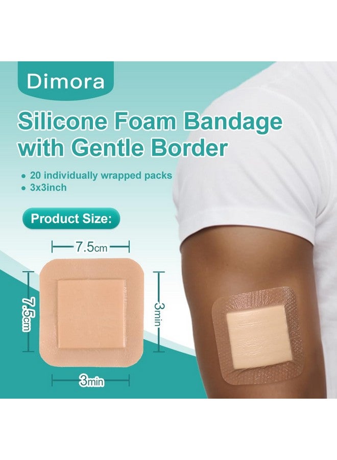 Dimora Dimora Silicone Foam Dressing 3x3 inch with Border 20 Pack, Wound Bandage, Gentle Adhesive Waterproof Pads for Sensitive Skin Wound Care 7.5x7.5 cm - Image 2