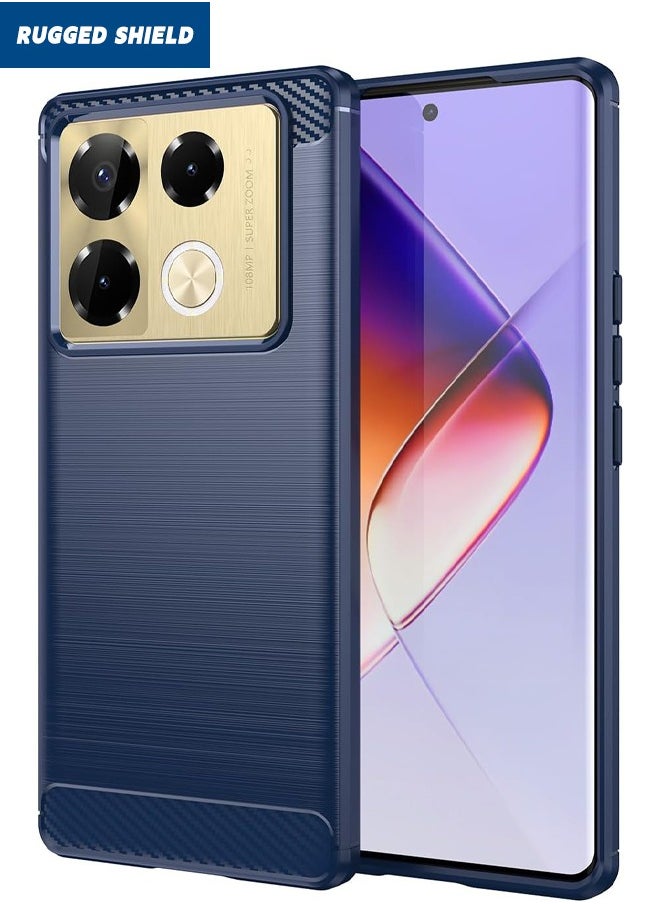 RUGGED SHIELD - Infinix Note 40 Pro/40 Pro+ Case Cover, Brushed Carbon Fiber Texture, Flexible TPU Shockproof Military Protection Bumper Phone Case, Slim Back Cover for Infinix Note 40 Pro/40 Pro+ 5G, Blue - Image 1