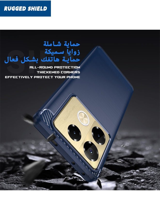 RUGGED SHIELD - Infinix Note 40 Pro/40 Pro+ Case Cover, Brushed Carbon Fiber Texture, Flexible TPU Shockproof Military Protection Bumper Phone Case, Slim Back Cover for Infinix Note 40 Pro/40 Pro+ 5G, Blue - Image 1