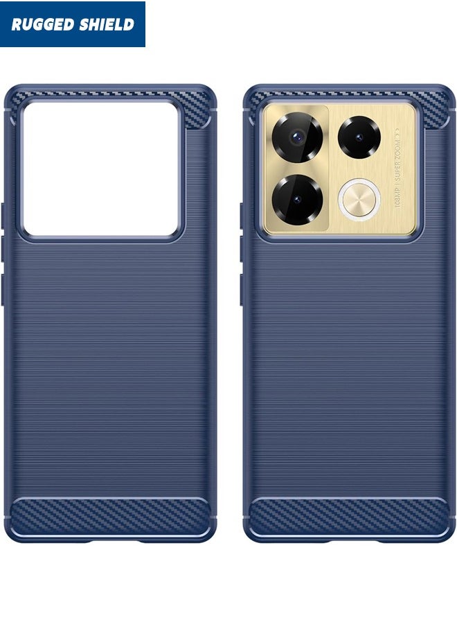 RUGGED SHIELD - Infinix Note 40 Pro/40 Pro+ Case Cover, Brushed Carbon Fiber Texture, Flexible TPU Shockproof Military Protection Bumper Phone Case, Slim Back Cover for Infinix Note 40 Pro/40 Pro+ 5G, Blue - Image 1