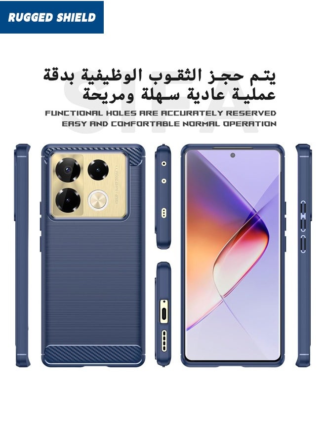 RUGGED SHIELD - Infinix Note 40 Pro/40 Pro+ Case Cover, Brushed Carbon Fiber Texture, Flexible TPU Shockproof Military Protection Bumper Phone Case, Slim Back Cover for Infinix Note 40 Pro/40 Pro+ 5G, Blue - Image 1
