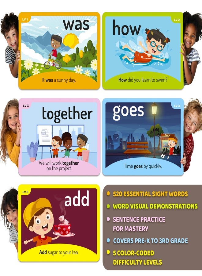 كوكا بطاقات تعليمية لكلمات QUOKKA البصرية (520 كلمة) مع صور وجمل - مبنية على قوائم كلمات Dolch البصرية لتحسين طلاقة القراءة - بطاقات تعليمية لمرحلة رياض الأطفال من مرحلة ما قبل الروضة وحتى الصف الثالث الابتدائي - مجموعة مفردات مُرمَّزة بالألوان - Image 2
