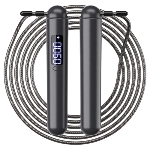 ACHDOFITS Smart Jump Rope with Counter - Adjustable High Speed Skipping Rope for Adults, LED Display with 4 Modes, Calorie Tracker for HIIT, Boxing, Crossfit & Home Workouts (Black) - Image 1