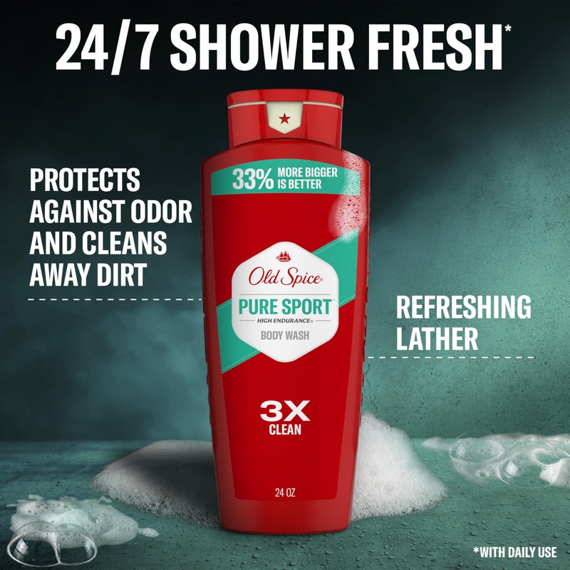 Old Spice Refreshing Body Wash for Men, High Endurance, 3X Defense, 24/7 Shower Fresh with Long Lasting Scent, Pure Sport Scent, 24 oz (Pack of 2) - Image 2