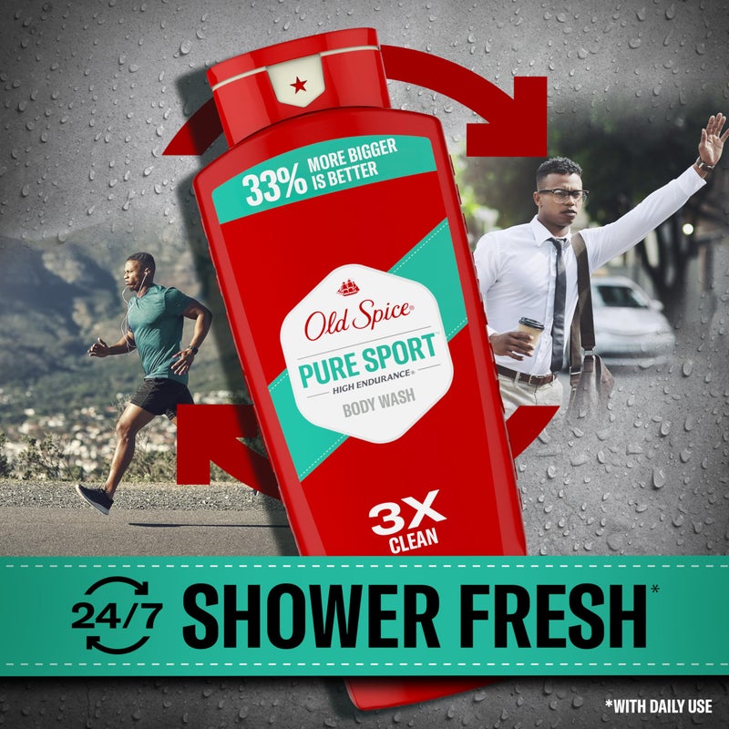 Old Spice Refreshing Body Wash for Men, High Endurance, 3X Defense, 24/7 Shower Fresh with Long Lasting Scent, Pure Sport Scent, 24 oz (Pack of 2) - Image 3