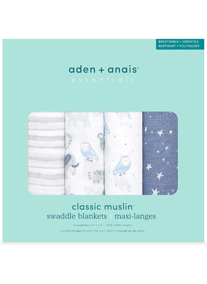 aden + anais Aden + Anais™ essentials cotton muslin 4 pack swaddle blanket time to dream  - Image 3