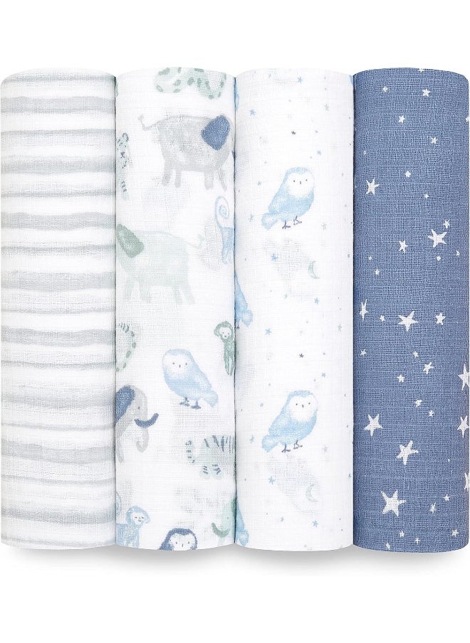 aden + anais Aden + Anais™ essentials cotton muslin 4 pack swaddle blanket time to dream  - Image 1