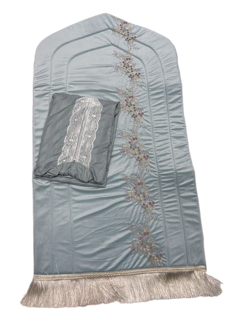 طقم صلاة نسائي سجادة مطرز مع شرشف صلاة لبس بسحاب وطرحة متصلة