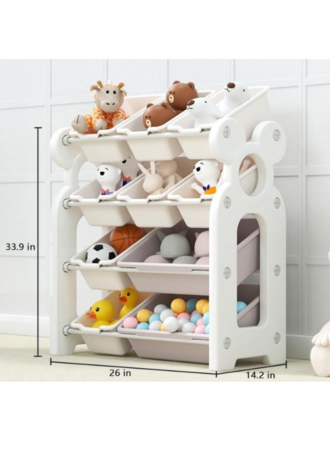 Beauenty Kids Toy Organizers and Storage with 10 Removable Plastic Bins, Multi-Purpose 4-Tier Toy Shelf to Organize Toys for Playroom, Bedroom, Daycare, Nursery - Image 3