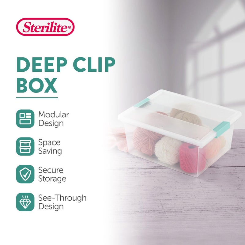 Sterilite Deep Clip Box  Stackable Small Storage Bin With Latching Lid  Plastic Container To Organize Paper  Office  Home  Clear Base And Lid  1-Pack - Image 2