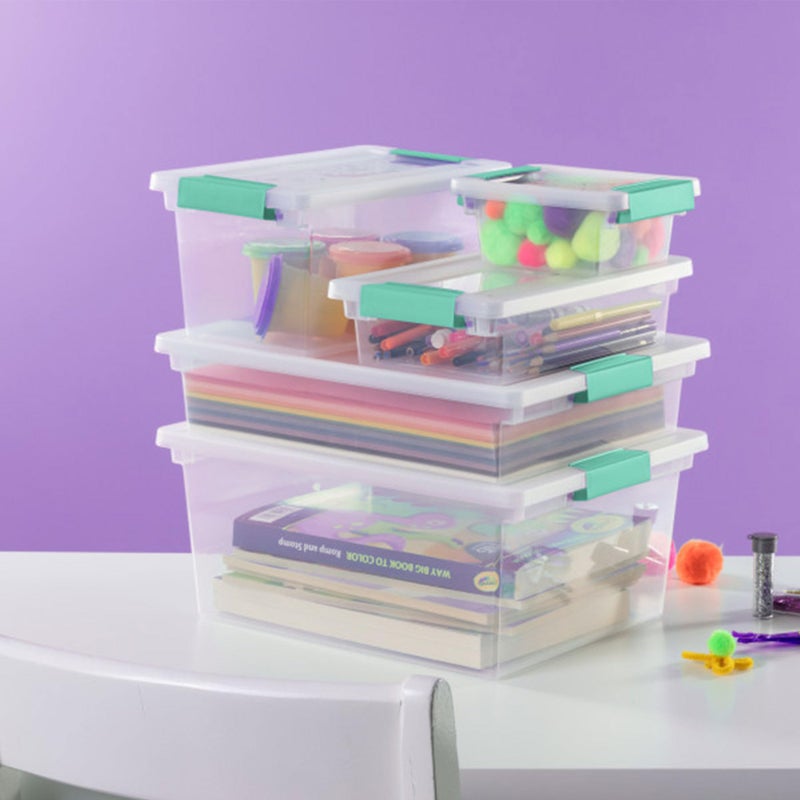 Sterilite Deep Clip Box  Stackable Small Storage Bin With Latching Lid  Plastic Container To Organize Paper  Office  Home  Clear Base And Lid  1-Pack - Image 4