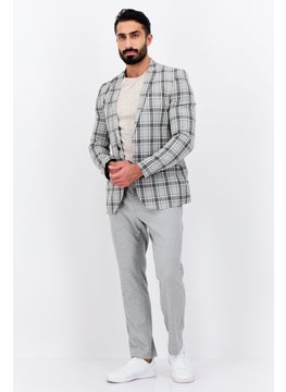 Asos Design Men Skinny Fit Checkered Semi Formal Blazer, Grey  - Image 4