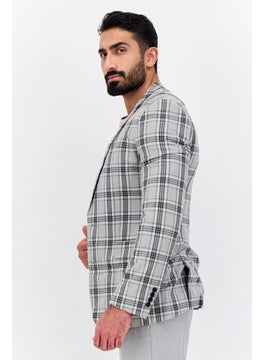 Asos Design Men Skinny Fit Checkered Semi Formal Blazer, Grey  - Image 2