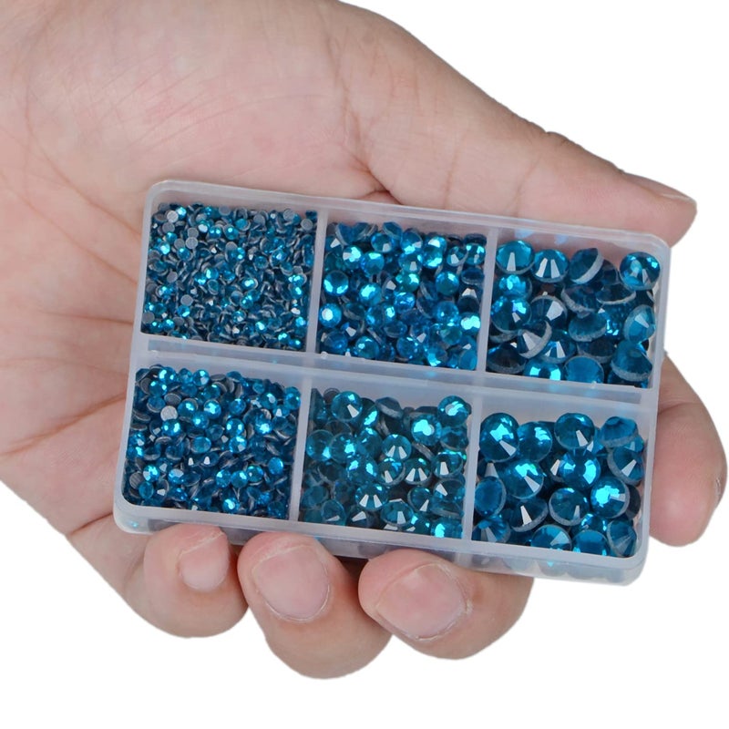 LPBeads 6400 Pieces Aquamarine and Blue Zircon Hotfix Rhinestones Flat Back 5 Mixed Sizes Crystal Round Glass Gems with Tweezers and Picking Rhinestones Pen - Image 4