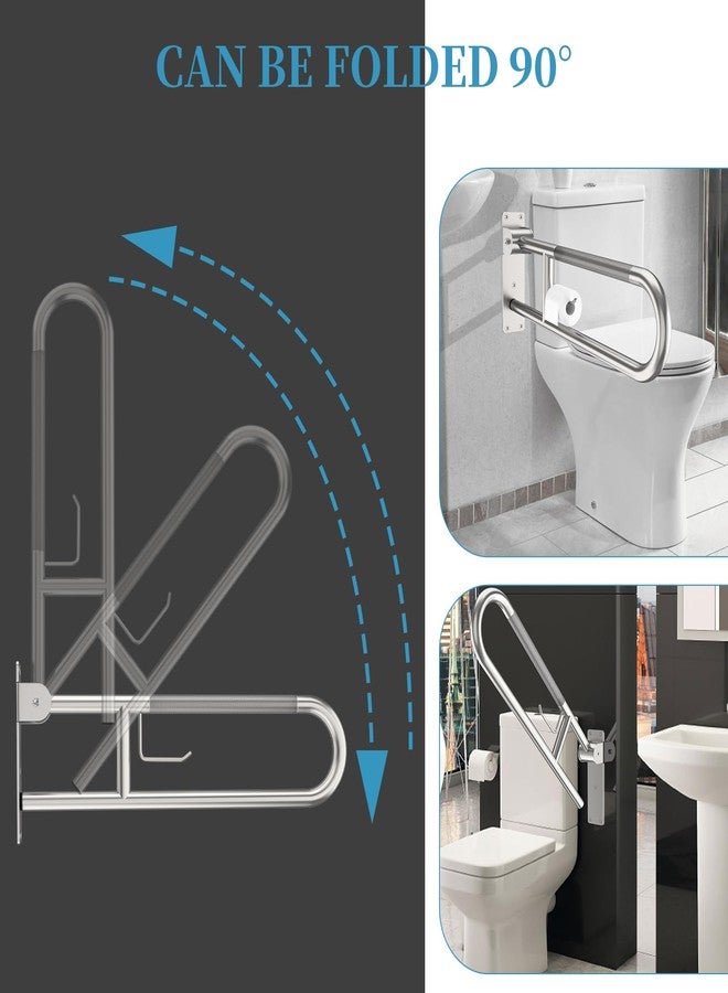 Munzong Toilet Grab Bar 30.3 Inch, Munzong Anti-Slip Handicap Grab Bars with Paper Holder, Flip-Up Bathroom Toilet Safety Rails, Stainless Steel Knurled Support handrails for Seniors Elderly Disabled Pregnant - Image 3