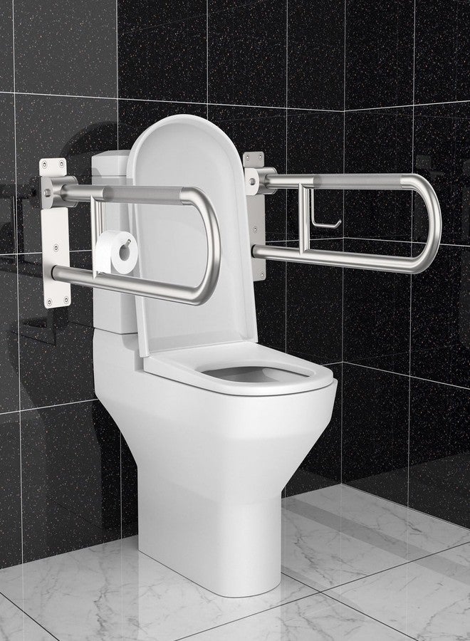 Munzong Toilet Grab Bar 30.3 Inch, Munzong Anti-Slip Handicap Grab Bars with Paper Holder, Flip-Up Bathroom Toilet Safety Rails, Stainless Steel Knurled Support handrails for Seniors Elderly Disabled Pregnant - Image 5