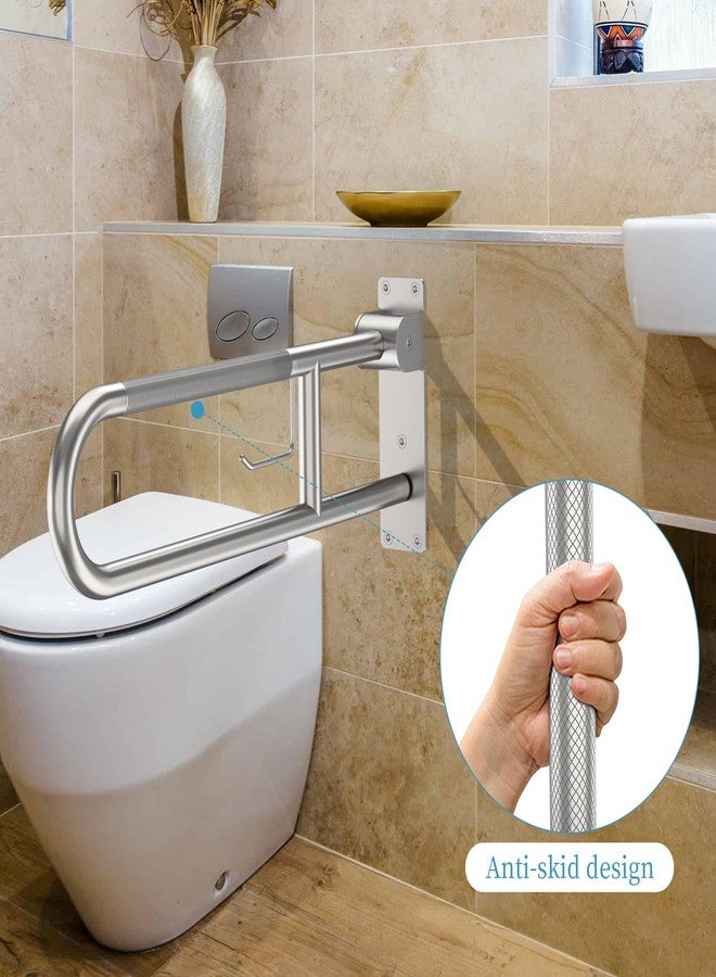 Munzong Toilet Grab Bar 30.3 Inch, Munzong Anti-Slip Handicap Grab Bars with Paper Holder, Flip-Up Bathroom Toilet Safety Rails, Stainless Steel Knurled Support handrails for Seniors Elderly Disabled Pregnant - Image 4
