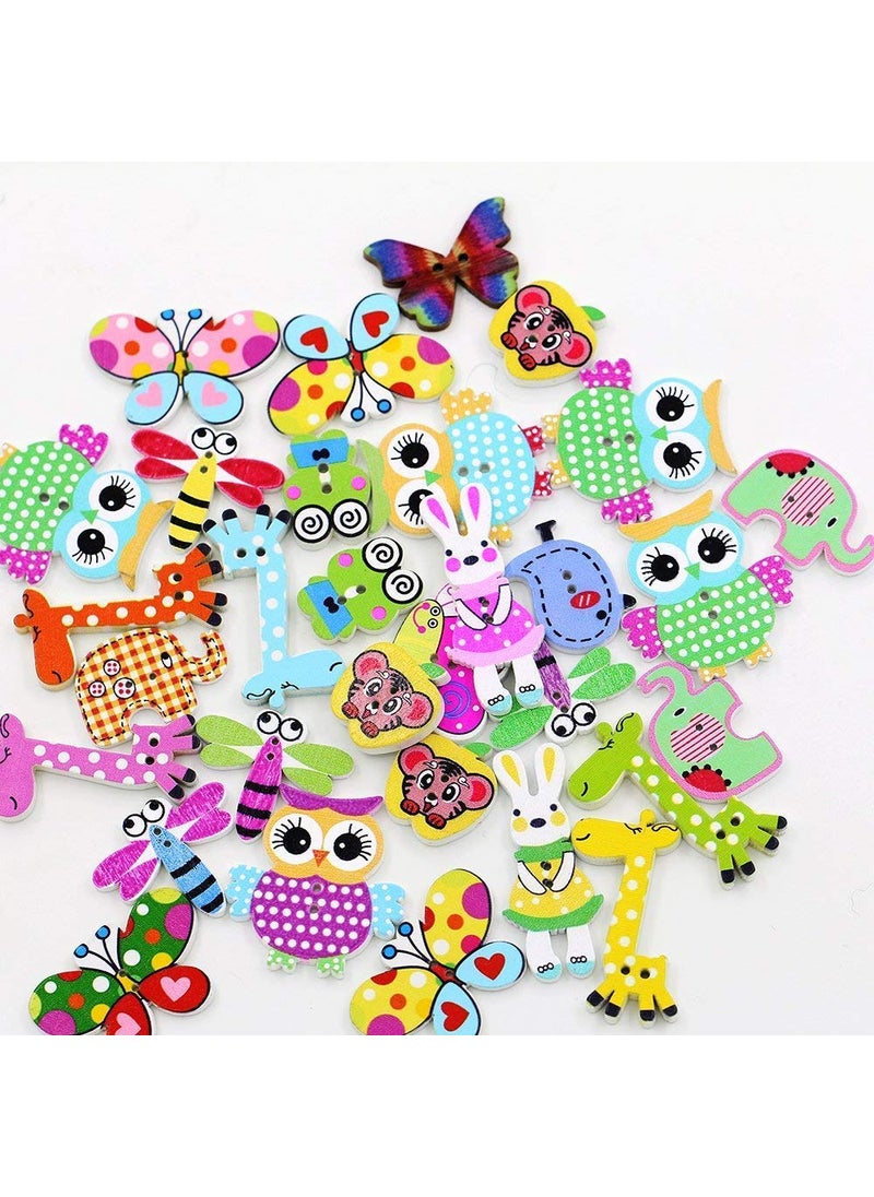 Syga Syga 50 Pieces Mixed Cartoon Animal 2 Holes Wooden Buttons Sewing Craft Scrapbooking DIY  - Image 2