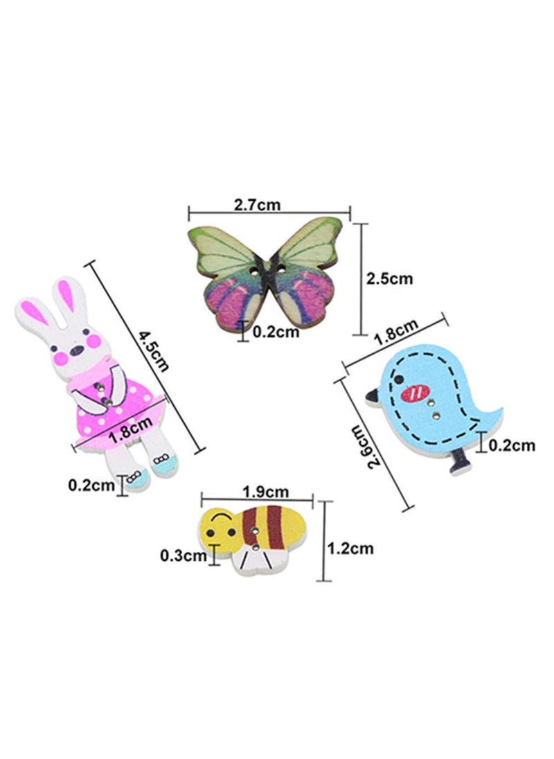 Syga Syga 50 Pieces Mixed Cartoon Animal 2 Holes Wooden Buttons Sewing Craft Scrapbooking DIY  - Image 3