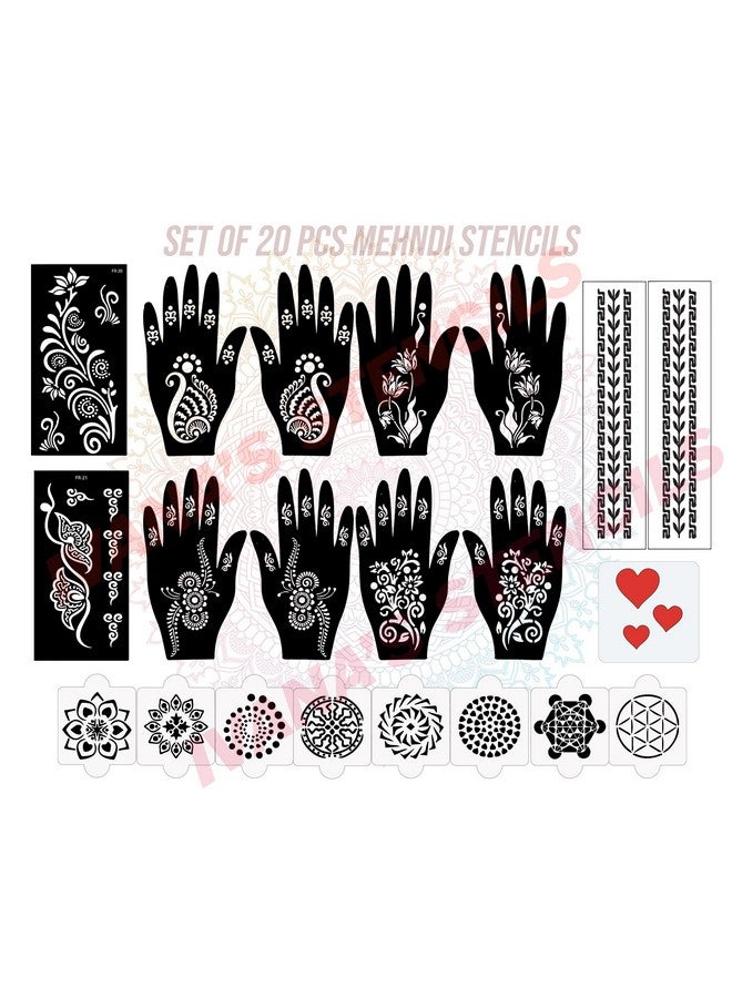 ivana's Set Of 20 Pcs Combo Pack, Reusable Mehandi Design Stickers For Handfor Both Hands, Easy To Use, Best For Girls, Women, Kids & Teen| New Mehandi Stencils Design Stickers, D-2310 - Image 1