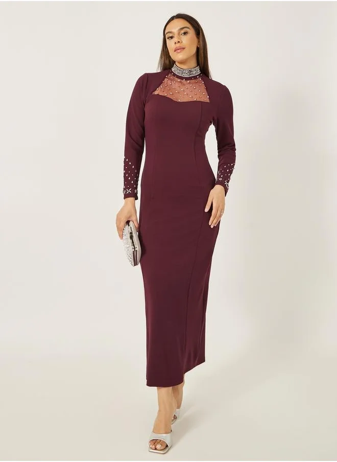 ستايلي Embellished Sweetheart Neck Sheath Maxi Dress