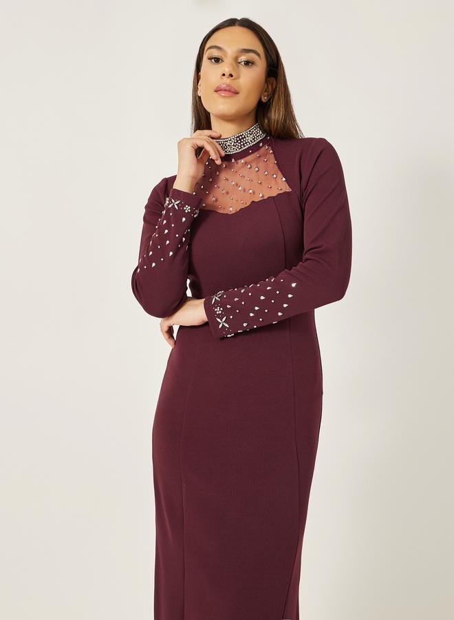 Styli Embellished Sweetheart Neck Sheath Maxi Dress - Image 3