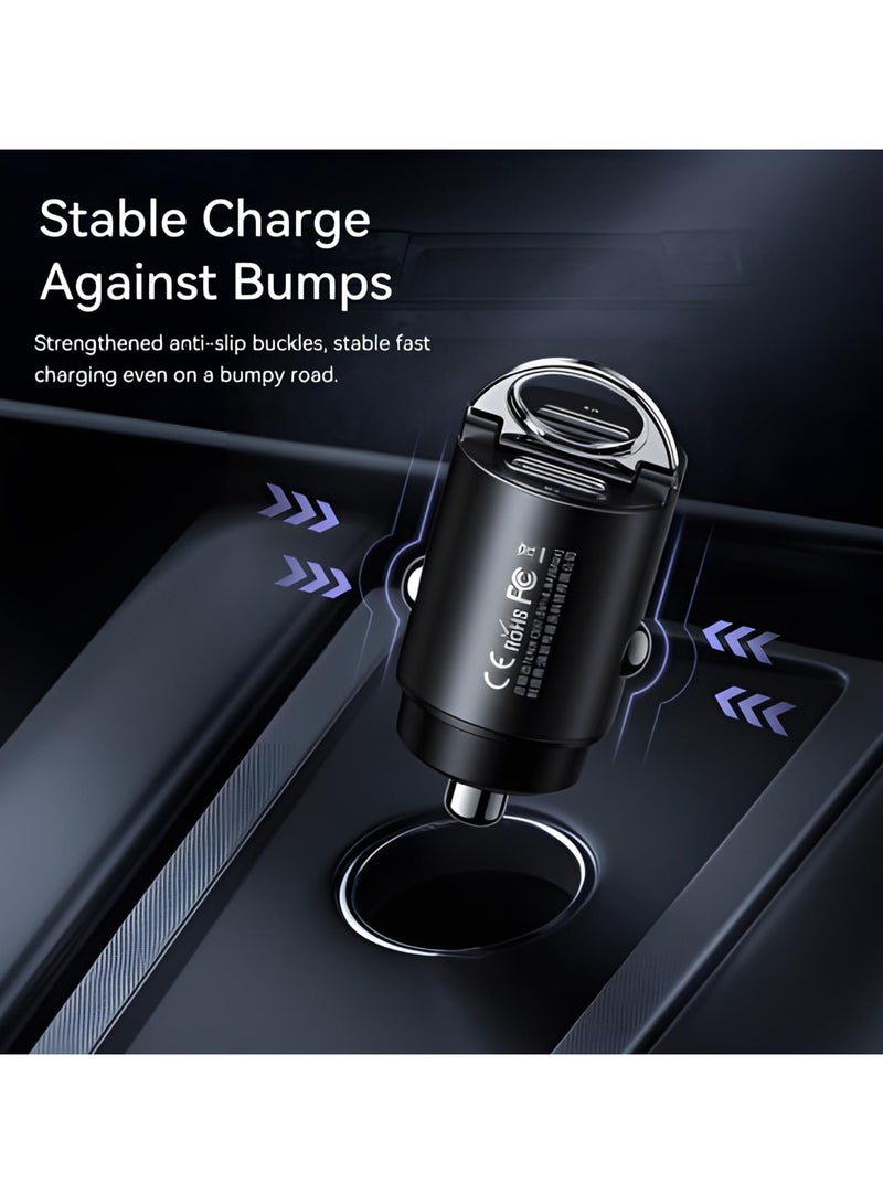 Remax Mena Car Charger Fast Charging 30W PD+QC Multi-Compatible USB to Type C, Car Charger Super Mini Handle Ring, for iPhone 12 13 Pro Xiaomi Huawei Samsung, Black - Image 3