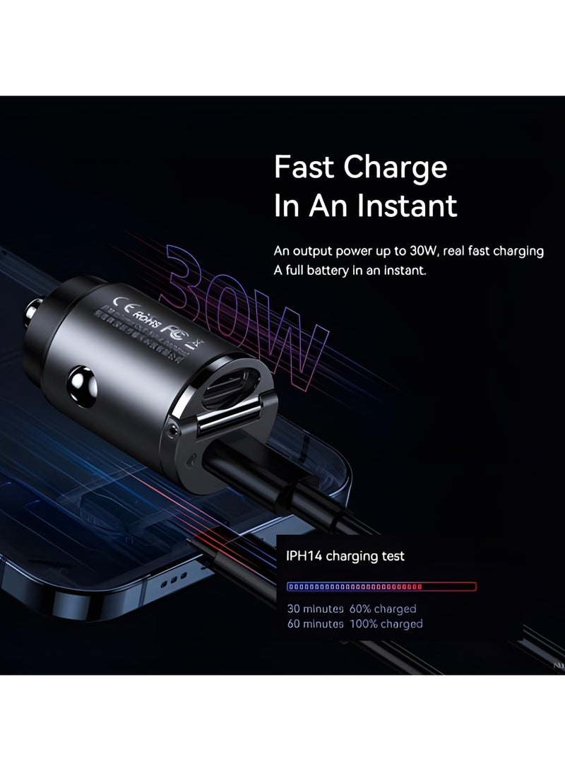 Remax Mena Car Charger Fast Charging 30W PD+QC Multi-Compatible USB to Type C, Car Charger Super Mini Handle Ring, for iPhone 12 13 Pro Xiaomi Huawei Samsung, Black - Image 4