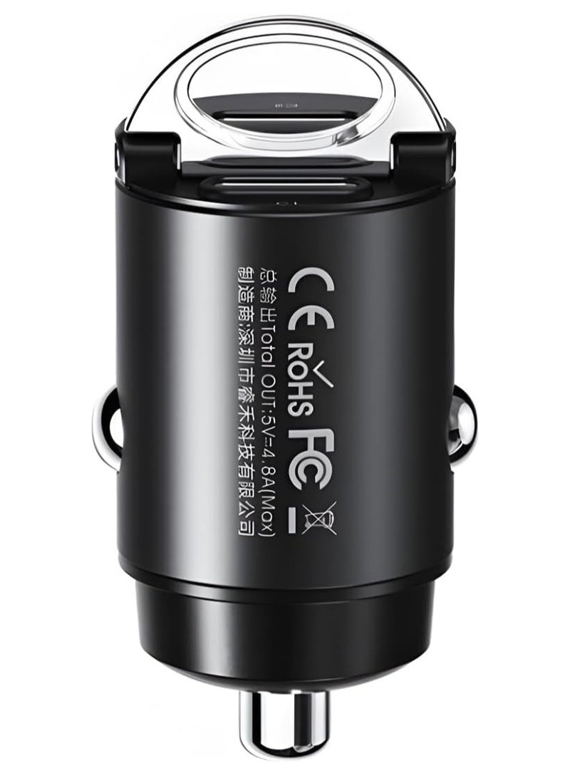 Remax Mena Car Charger Fast Charging 30W PD+QC Multi-Compatible USB to Type C, Car Charger Super Mini Handle Ring, for iPhone 12 13 Pro Xiaomi Huawei Samsung, Black - Image 1