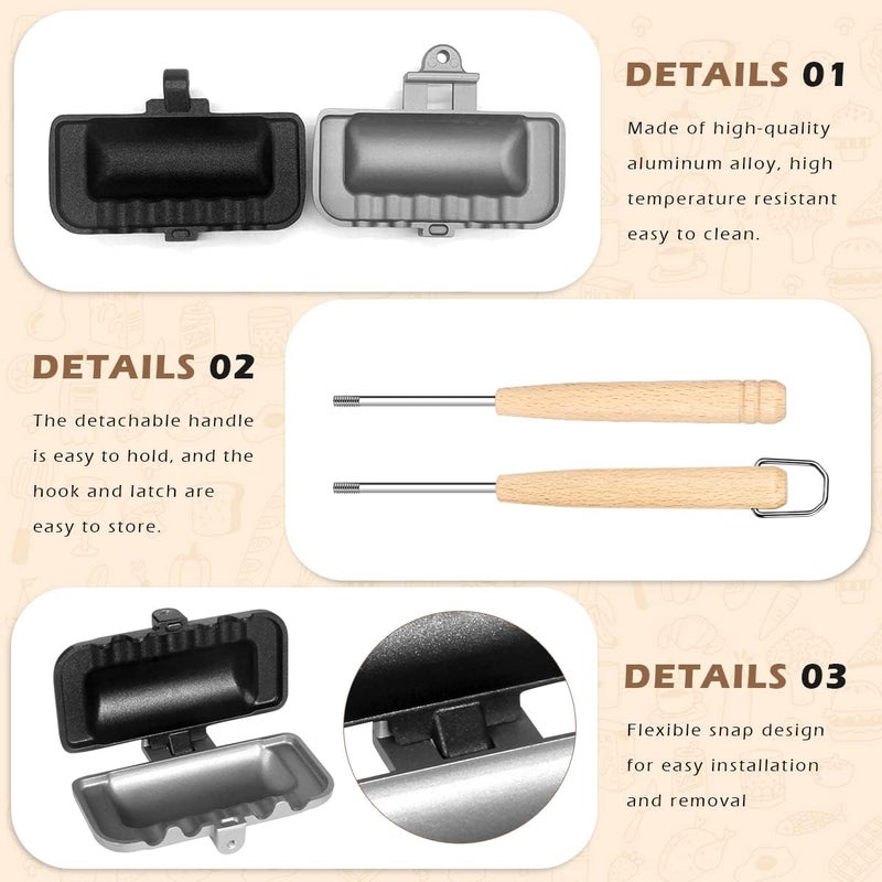 XSMNER Hot Sandwich Maker, Hot Dog Toaster, Double-Sided Sandwich Baking Pan, Double Sided Frying Pan, Grilled Cheese Maker Nonstick Sandwich Maker Flip Grill Pan for Breakfast Pancakes, Toast, Omelets - Image 4