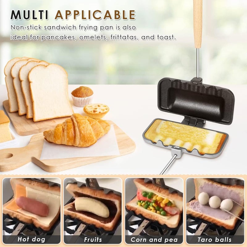 XSMNER Hot Sandwich Maker, Hot Dog Toaster, Double-Sided Sandwich Baking Pan, Double Sided Frying Pan, Grilled Cheese Maker Nonstick Sandwich Maker Flip Grill Pan for Breakfast Pancakes, Toast, Omelets - Image 2
