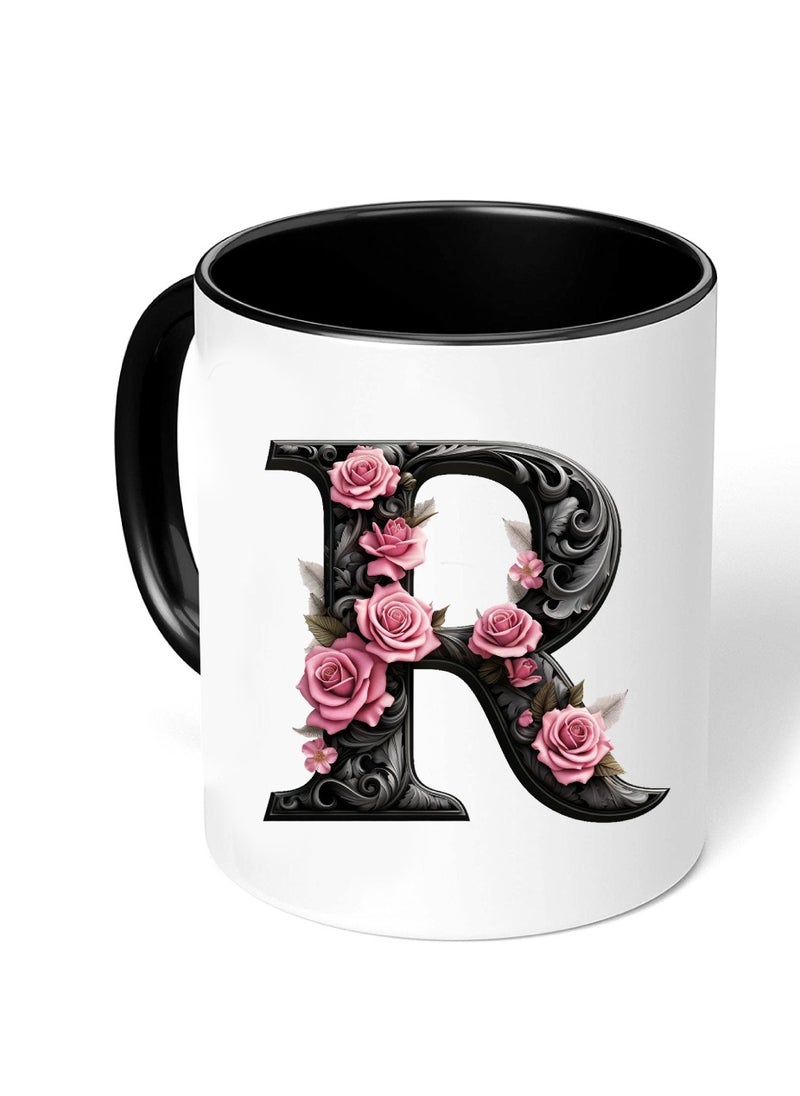PRINTSHOP4ME - Monogrammed Initial Ceramic Coffee Mug - Stylized Designer Printed Black Two-Tone - Ceramic Coffee or Tea Mug 11 Oz - Glossy Black Mug - Personalized Gift For Family Members And Friends - Image 1